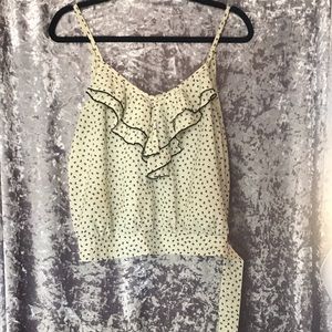 Strap Sleeve Bow Pattern Blk and White Ruffled Top